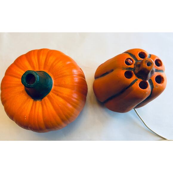 (2) Ceramic Jack O Lantern Decorative Pumpkins - Fall Autumn Halloween - Picture 4 of 11